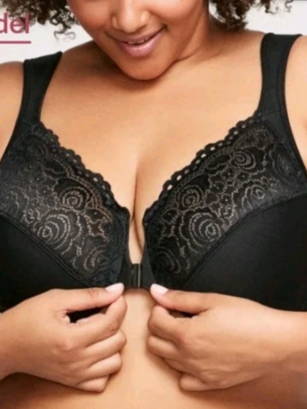 Glamorise 42F USA (42E UK) WonderWire Front Closure Bra 1245 Black